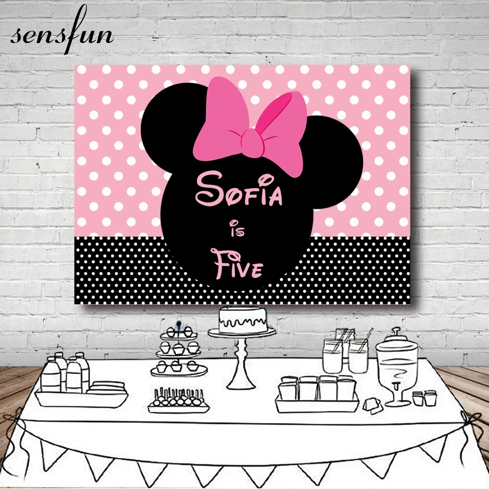 Sensfun розового цвета для девочек Минни для мальчиков синий Микки фон белый в горошек для душа 1st День рождения Фоны для детей 7x5FT