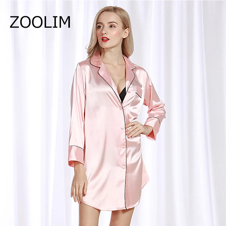 Женские ночные рубашки ZOOLIM атласная ночная рубашка с длинным рукавом шелковая