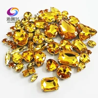 sell at a loss 68pcspack golden yellow mix size top level glass crystal material sew on rhinestonesdiy wedding decoration