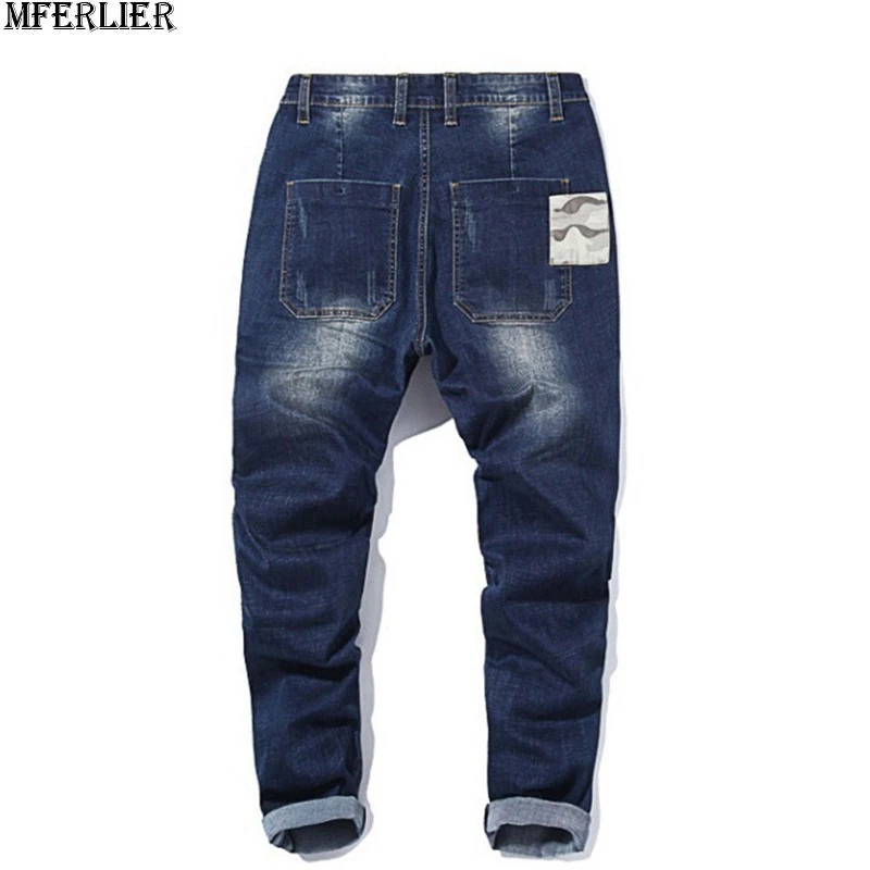 Мужские джинсы узкие брюки Харлан прямые поцарапанные большие размеры 8XL 9XL 10XL 48