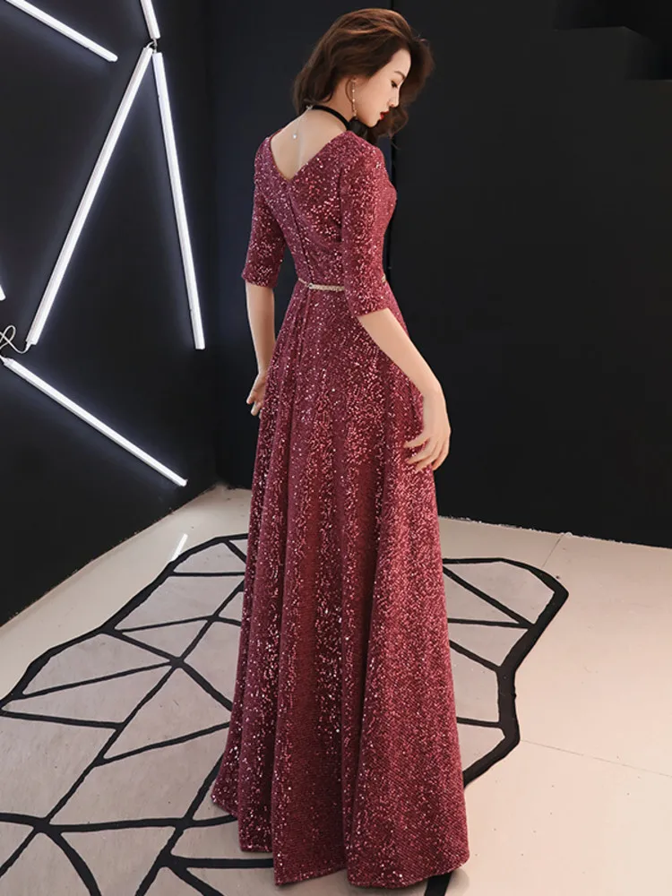 Вечернее платье weiyin De Soiree, вечернее платье, реальные фотографии, винно-красный цвет, вечерние платья с блестками, официальное длинное вечернее платье, WY1233