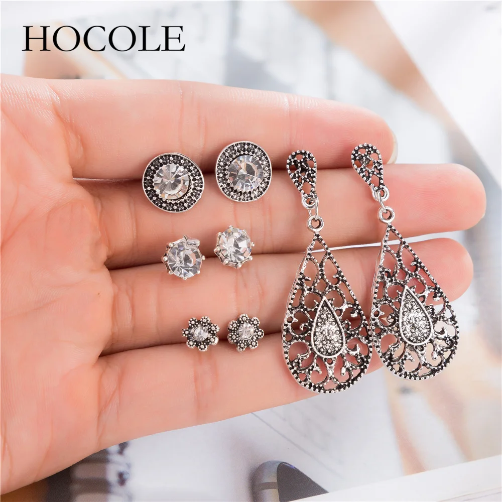 Женские богемные серьги капельки HOCOLE 4 пар/компл. круглые с кристаллами полым
