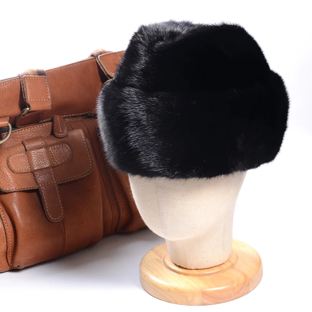 New Men's 100% Real Mink Fur Winter Warm Beret Top Hat Fedora hat Outdoor Caps/hats