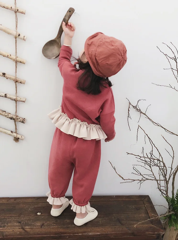 2PCS girls winter velvet clothing set kids thick patchwork hoodies and warm pant baby black red casual clothes children 2-7T | Детская