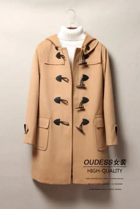 

Cheap 2020 spring autumn wool coat women overcoat loose hooded Horn buckle casaco feminino jaqueta feminina manteau femme khaki