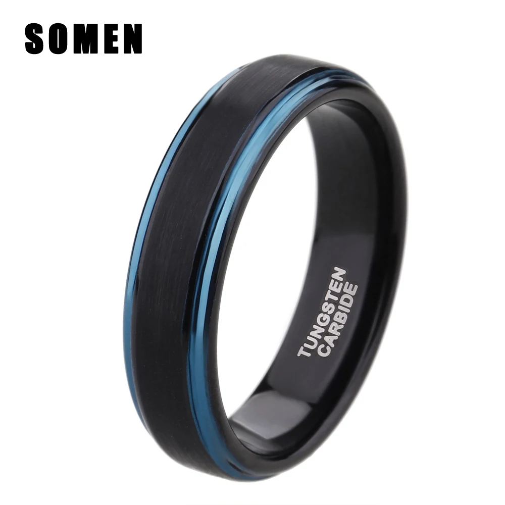 

6MM Brushed Finish Blue Edges Engagement Ring Female Wedding Band Tungsten Carbide Rings for Women Fashion Jewelry Never Fade