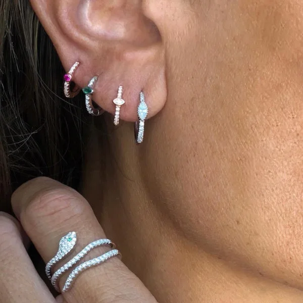 silver plated rose gold color small cz birthstone hoop earring for women minimal delicate jewelry | Украшения и аксессуары