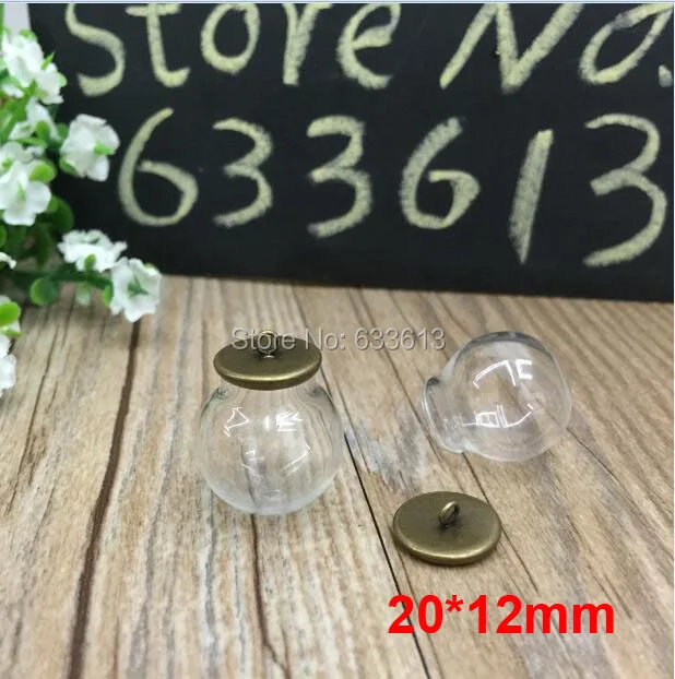 

Freeship10set/lot 20mm ball 12mm open Glass Bubble vial glass globe with base finding set glass bubble DIY vial pendant no chain