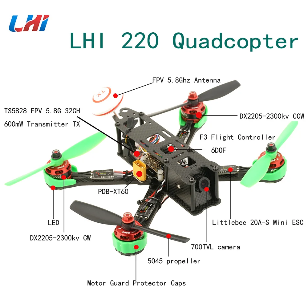 LHI RC drone frames 220 Quadcopter полный комплект карбоновой рамы + DX2205 2300KV бесщеточный