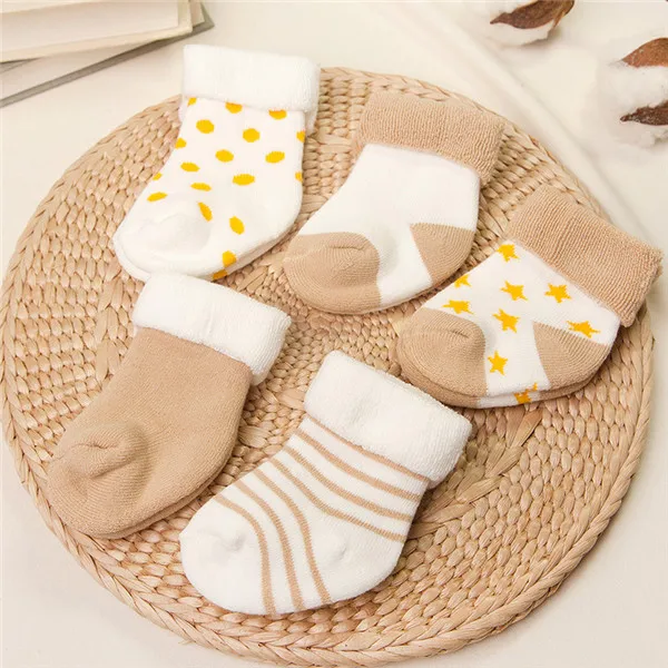 F baby socks 5 пар/лот, детские носки хлопковые зимние толстые носки-трубы носки для малышей хлопковые носки-тапочки для новорожденных на осень и зиму для детей 0-3 лет, GXJ - Цвет: F baby socks