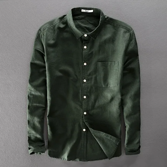 army green Новая итальянская хлопковая и льняная брендовая мужская рубашка на лето и весну, армейская зеленая рубашка, мужские повседневные рубашки с длинным рукавом для мужчин, сорочка - Цвет: army green