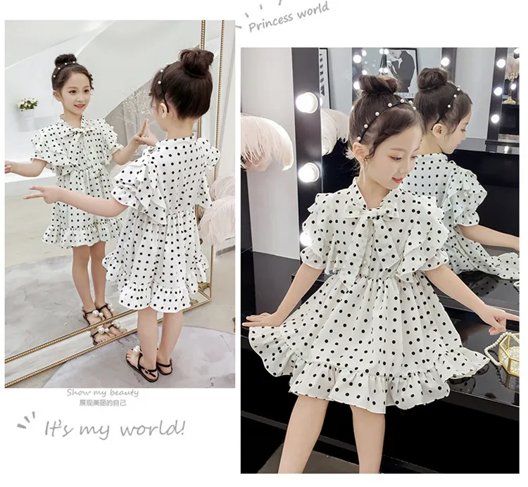 chiffon red green white girl dress summer teenage girls dresses 2019 elegant 10 year dot cute | Детская одежда и обувь