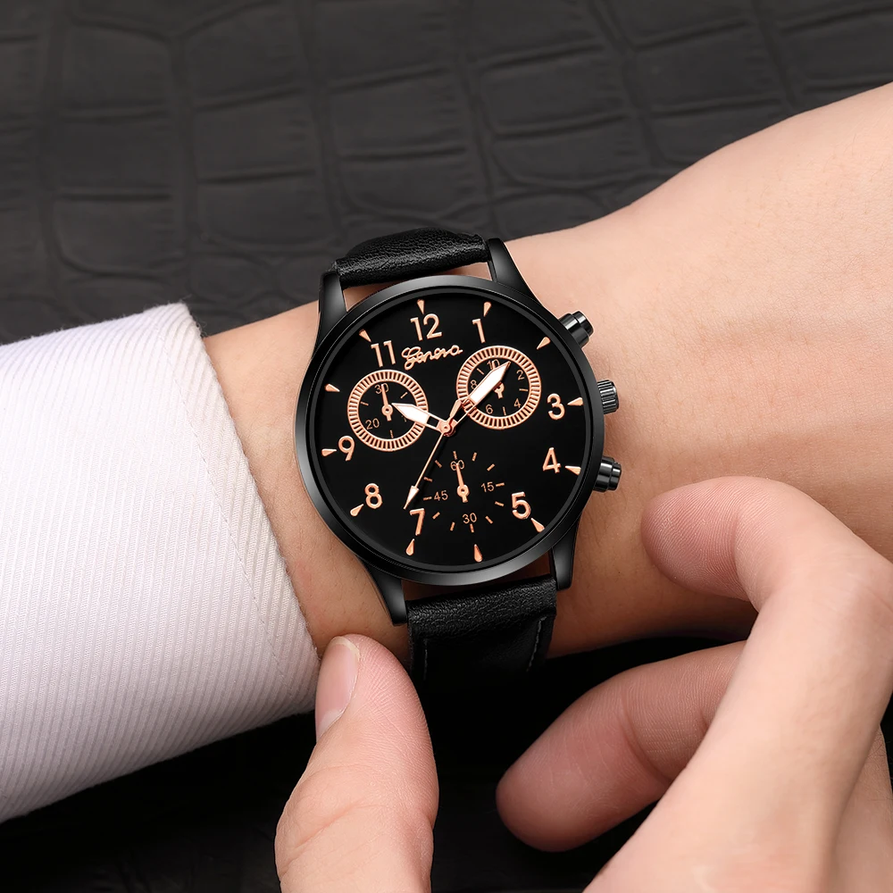 

Watch Men Creative Watches 2018 New Desigen Two Eyes Big Dial Quartz Clock Leather Strap Casual Saats Hot erkek kol saati