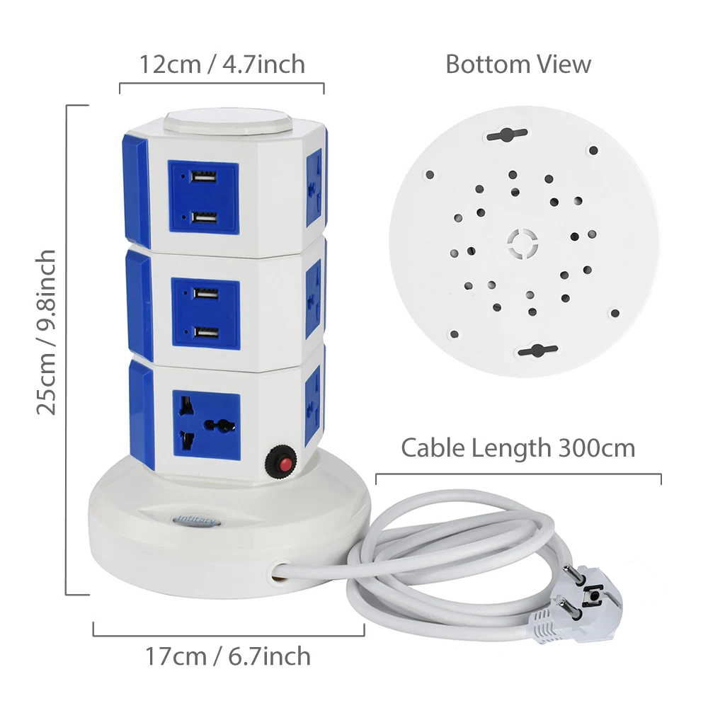10 ЕС Plug точек 3 слоя 4 порта USB розетки Power Strip 250 В 16A расширение переключения сети