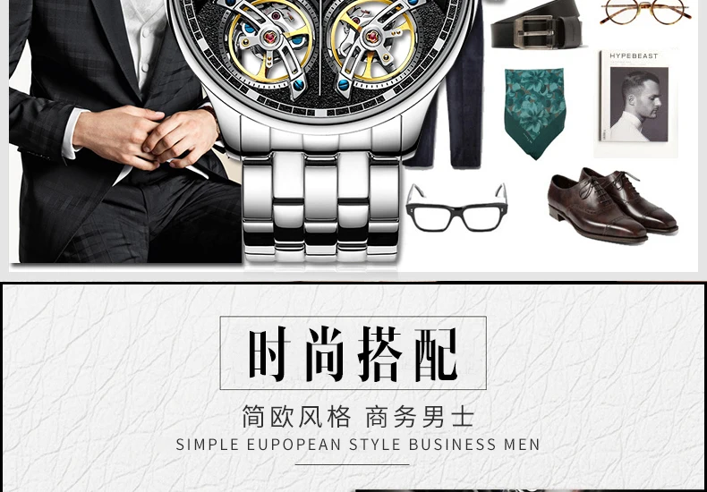 Швейцарские мужские часы с двойным Tourbillon, BINGER, автоматические часы для мужчин, модные механические наручные часы с кожаным ремешком