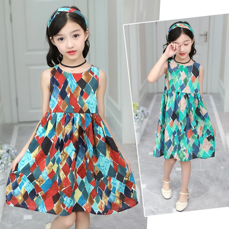 FYH/платья для девочек летнее платье принцессы детское без рукавов с повязкой на