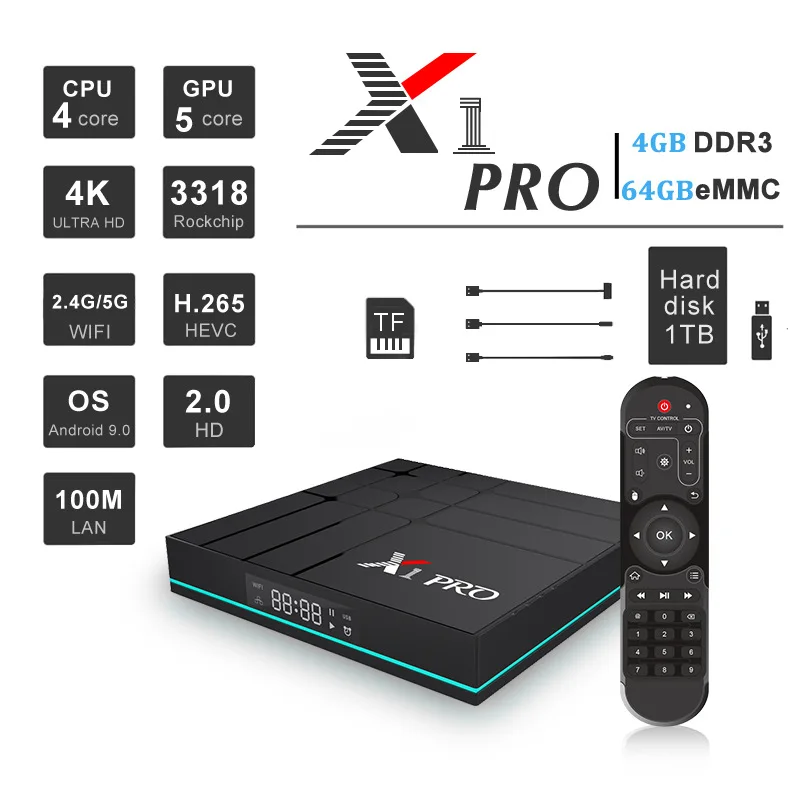 Мини ТВ бокс приставка Android 9 0 4 ГБ 64 Rockchip RK3318 K Wifi цифровой USB3.0 H.265 Google Play IP