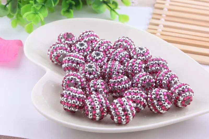 Kwoi vita Hotpink с серебряными полосками 20 мм 100 шт. массивные бусины стразы из смолы