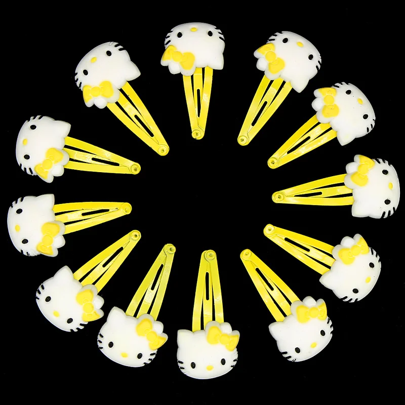 Yellow Clip 12 шт., hello kitty, эластичные резинки для волос, заколки для волос, для девочек, конский хвост, резинки, милые резинки для волос, резинки, резинки, аксессуары для волос - Цвет: Yellow Clip