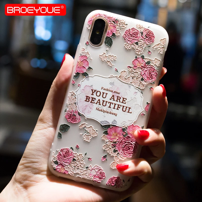 3D Relief Case For iPhone XS Max XR Cases Floral Matte Cover 5 5S SE 6 6S Plus 7 8 X Soft TPU Capas Fundas |