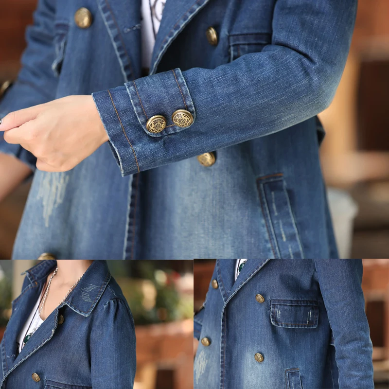 4XL Плюс Размер DenimTrench пальто Para Mulheres 2018 повседневные джинсы с длинным рукавом