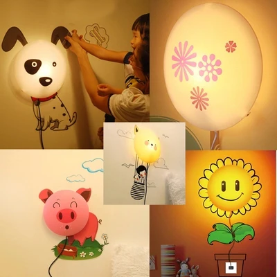 Modern Creative DIY Removable 3D Wall Sticker LED Nightlight Wallpaper Wall Lamp for Kids Sunflower Dalmatian Pink Pig Departure