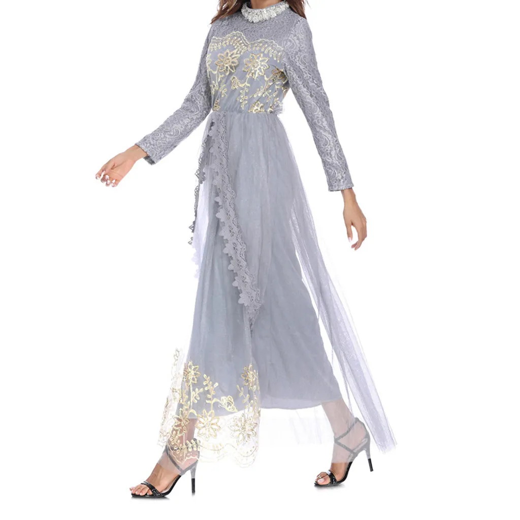 Длинное мусульманское платье abaya повседневное женское кафтан Дубай кружевное