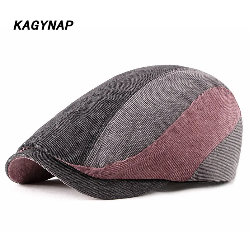 [KAGYNAP] новые модные мужские береты, шапка s Осень-зима, утепленная Вельветовая теплая плоская кепка, повседневная женская шляпа художника, шляпа папы - Цвет: 4