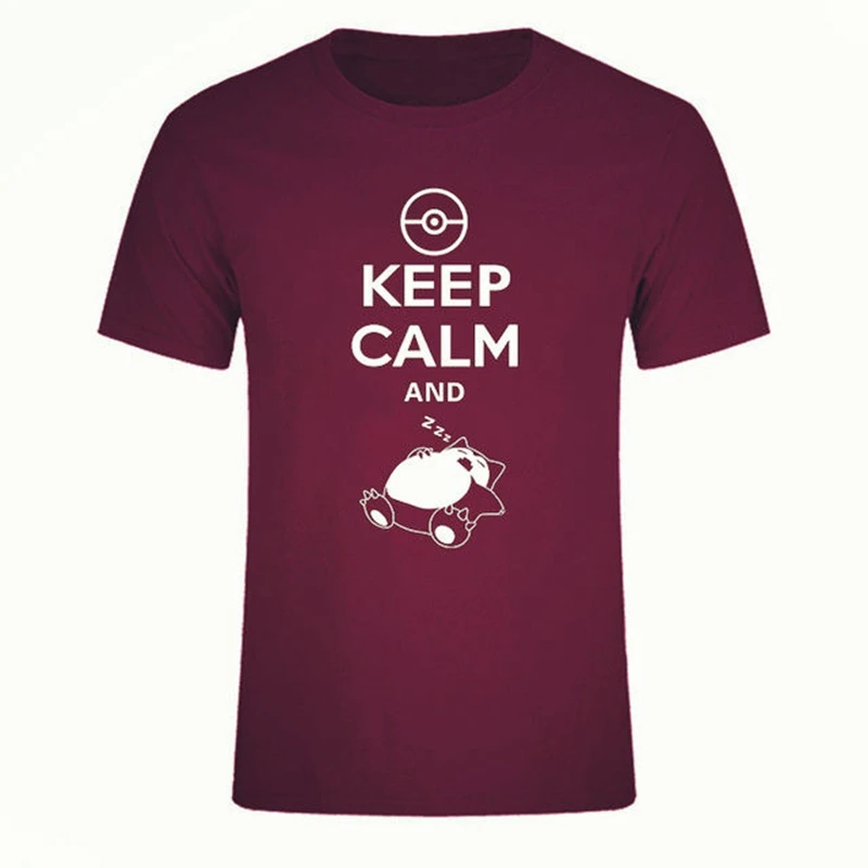Новая мода стиль Keep Calm And Carry On Snorlax Sleep Pokemon Футболка мужская повседневная музыка