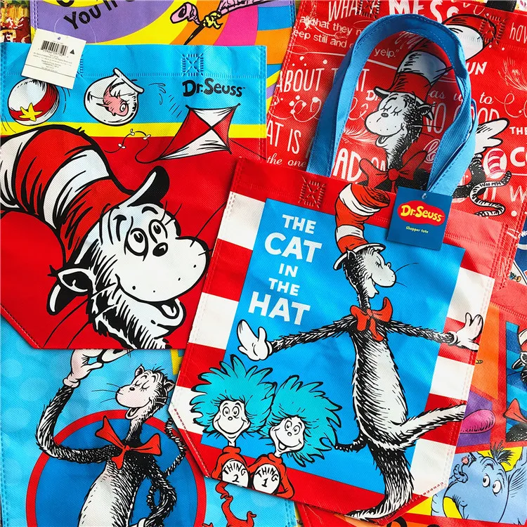 10 шт./лот DR. Seuss Кот в шляпе шоппер сумки для покупок печать нетканый