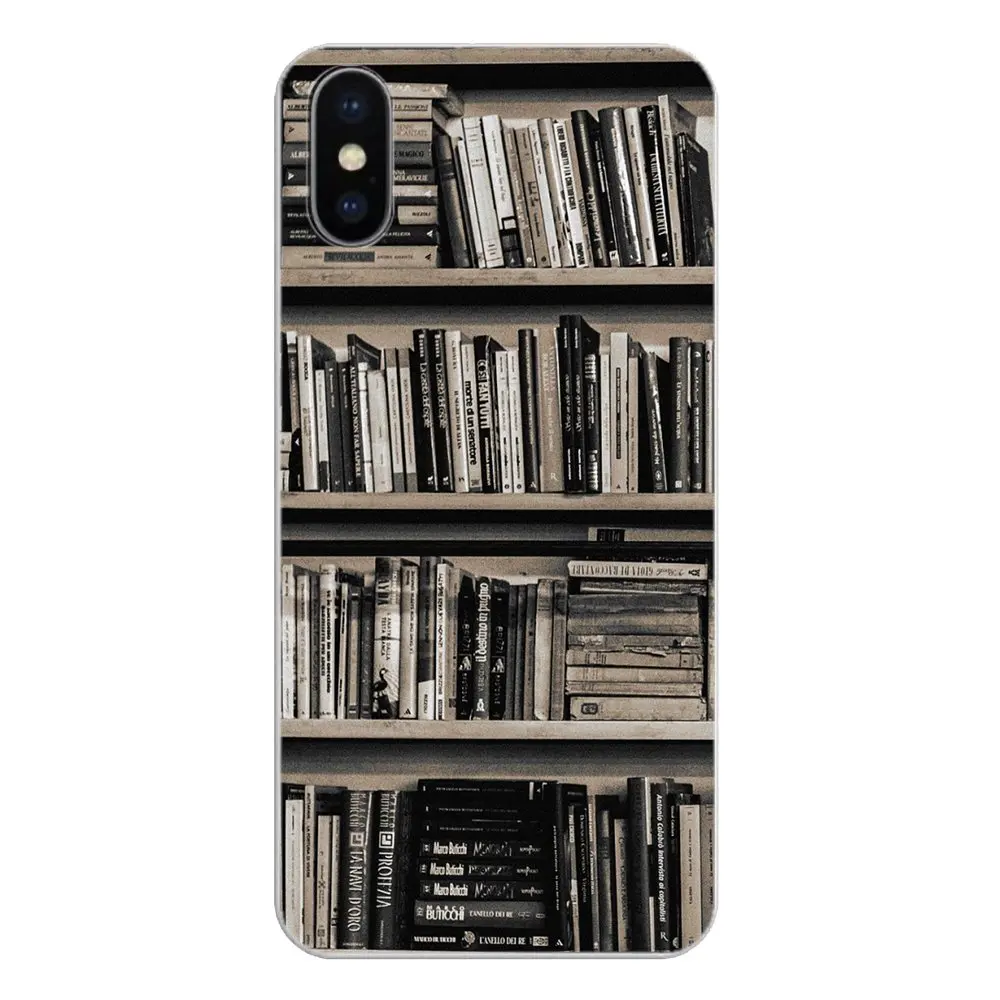 Retro Book Shelf Bookshelf Library Pattern For Samsung Galaxy A5 A6 A7 A8 A9 J4 J5 J7 J8 2017 2018 Plus Prime Silicone Skin Case |