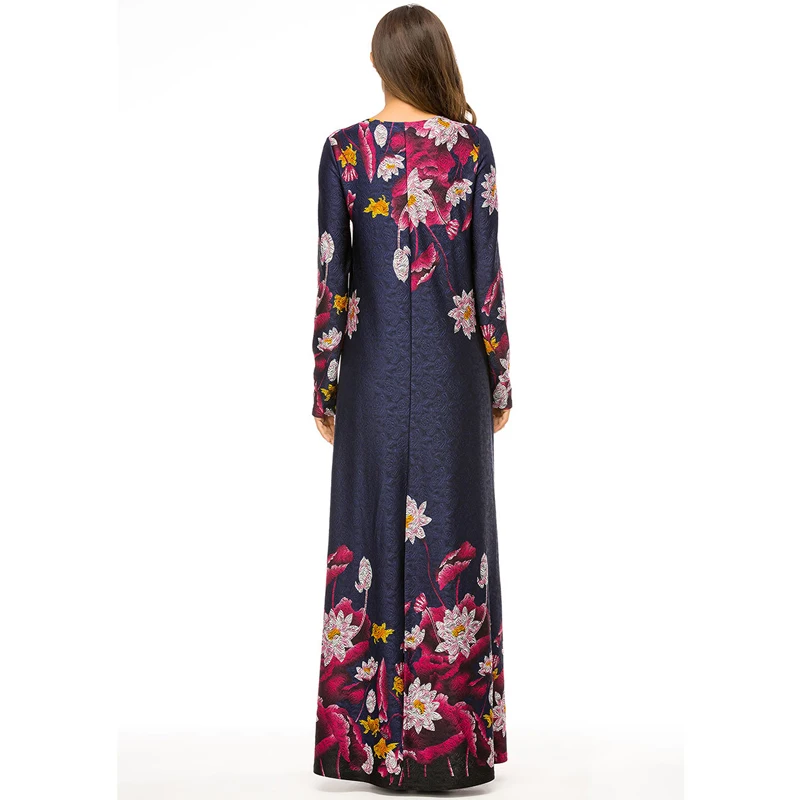 Vestido 2019 ОАЭ кафтан абайя арабское трикотажное хиджаб с цветочным рисунком
