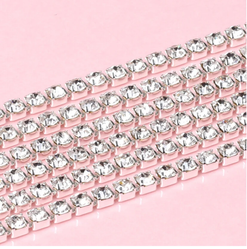 3 мм 10 ярдов Хрустальный Прозрачный Стекло Стразы чашка цепочка Серебряная