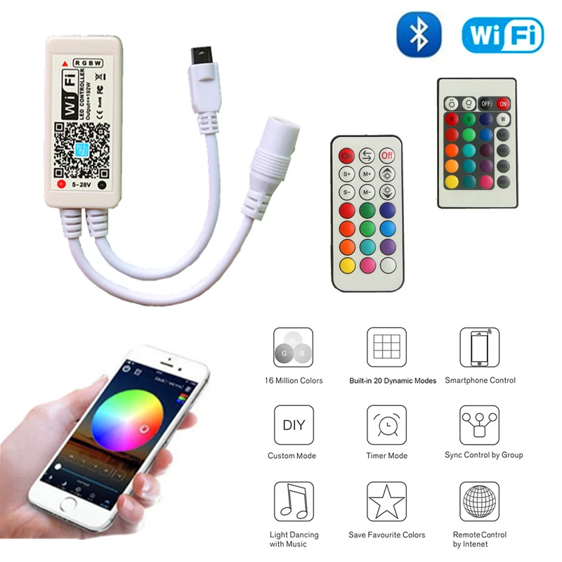Bluetooth WiFi музыка ИК Радиочастотный пульт смартфон один цвет RGB RGBW пиксель