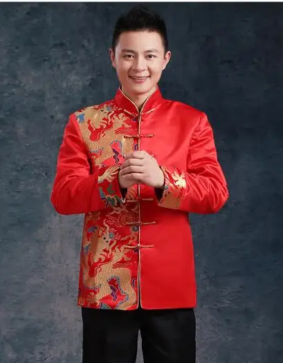 Традиционная китайская одежда мужской свадебный костюм невесты с вышивкой Тан