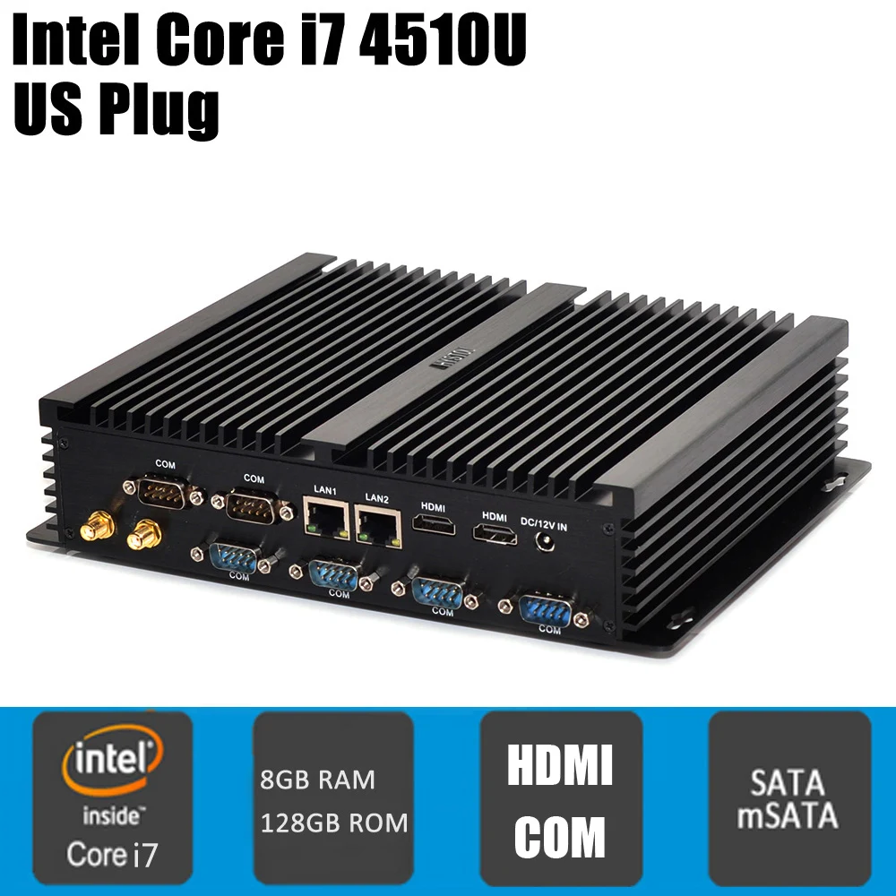 Оригинальный hystou FMP04B безвентиляторный 12 В мини ПК Core I7 4510U I5 4200U I3 4010U Intel QS77 с SATA/MSATA