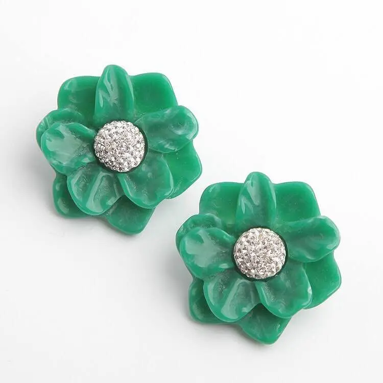 Amybaby Luxury Fashion Flower Crystal Resin Womens Beautiful Stud Earring Enamelled Glaze Jewelry For Party | Украшения и