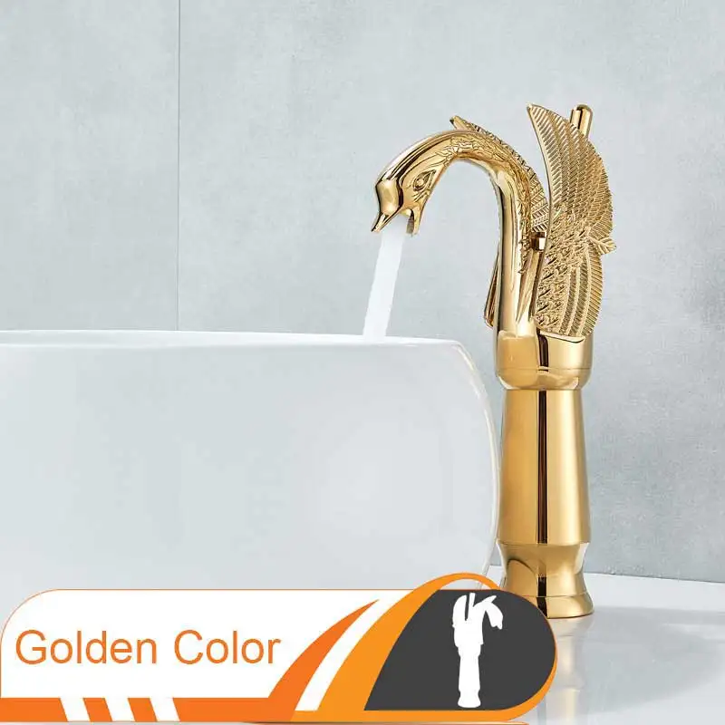 Golden High Лебедь форма GoldenBasin раковина кран столешница для ванной комнаты центральный смеситель кран хром одной Ручкой Лебедь холодная горячая вода кран - Цвет: Golden High