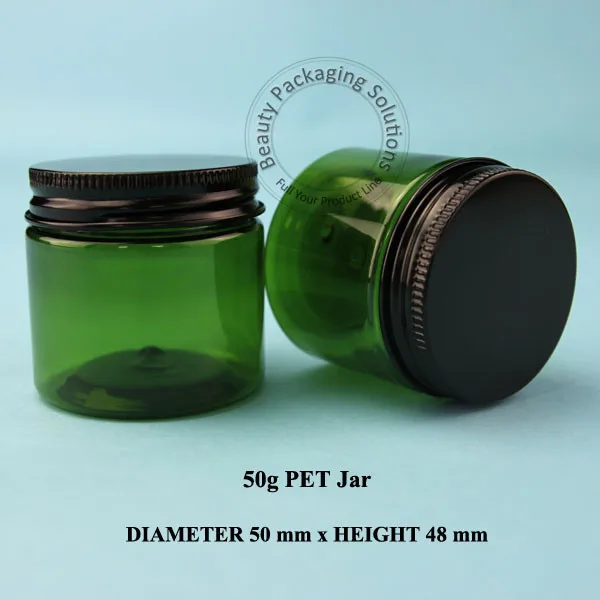 Оптовая продажа Пластиковая Зеленая банка для крема из ПЭТ 100 шт./лот 50 г Женский