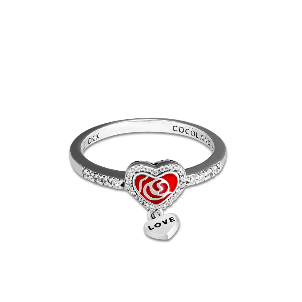 Кольца Love In My Heart с ягодной красной эмалью и прозрачными фианитами 100% Аутентичные