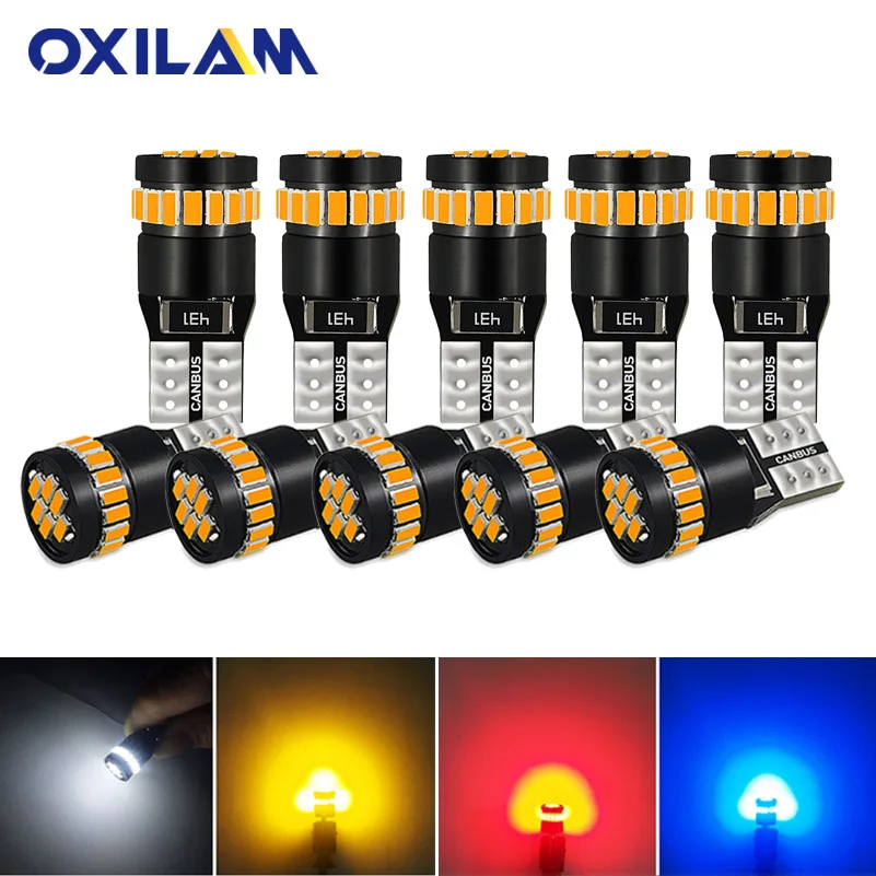 

OXILAM 10Pcs T10 LED Canbus W5W LED Bulb Auto Lamp 3014 24SMD Car Interior Light 194 168 Lights Bulb White Red Yellow No Error