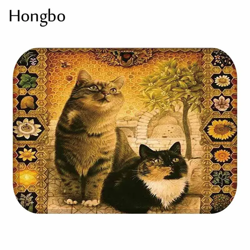 Коврик Hongbo с изображением кота для улицы и входа в помещение фланелевые