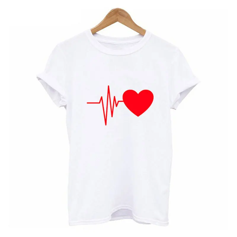 Женская футболка с коротким рукавом Heartbeat белая хлопковая Футболка для девочек