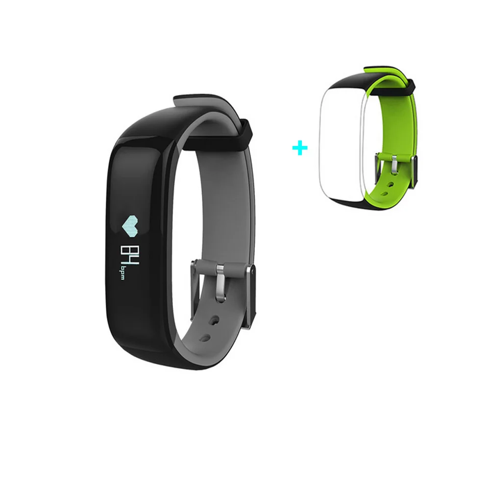 add a green belt P1 Smartband часы кровяное давление Bluetooth умный Браслет монитор сердечного ритма умный Браслет фитнес для iOS Android телефон - Цвет: add a green belt