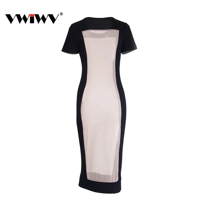 New 2018 Summer Style Women Fashion Mesh Patchwork Dress Casual Short Sleeve O Neck Ankle Length Dresses Vestidos | Женская одежда