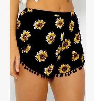 Шорты женские повседневные с принтом хлопок бахромой пляжные милые богемные