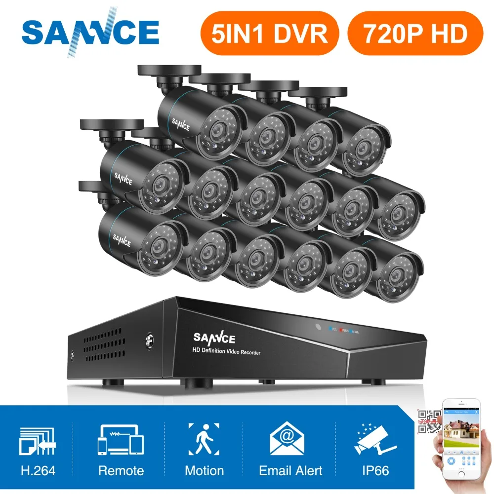 SANNCE 16CH 1080N домашняя система видеонаблюдения 5в1 HDMI DVR с 16 шт. 720P наружная непогоды