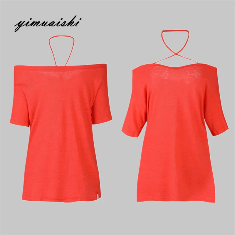 Summer Off Shoulder T-Shirt For Women Sexy Neck Cotton Short Sleeve Tee Shirt Casual Tshirts Female Top Both sides wear | Женская одежда