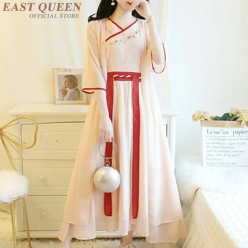 Traditional Chinese Clothing For Women Half Sleeve Robe Vintage Femme Embroidery Chiffon Two Style Hanfu Dress TA1707 | Тематическая