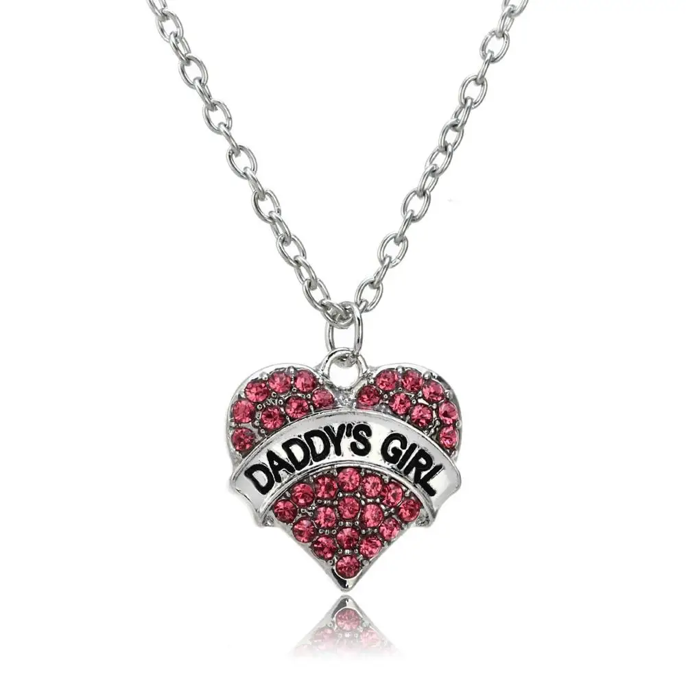 Daddys Girl Necklac Прекрасный розовый Хрустальное сердечко любовь ожерелье с подвеской Семья лучшие друзья подарок для мамы дочки сестра Для женщин Цепочки и ожерелья цепь - Окраска металла: Daddys Girl Necklac
